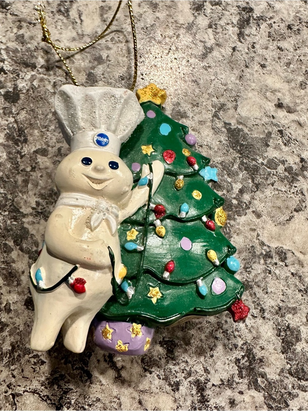 Pillsbury Doughboy White & Green Holiday Tree Ornament with Glitter